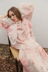 MAEVARII | Chloe Ruffle Bow Blouse | Floating Frost Flowers
