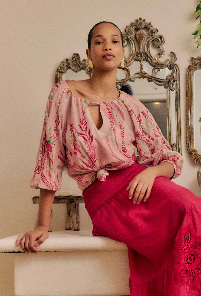 OnceWas | Sakina Cotton Silk Blouse | Palmarosa