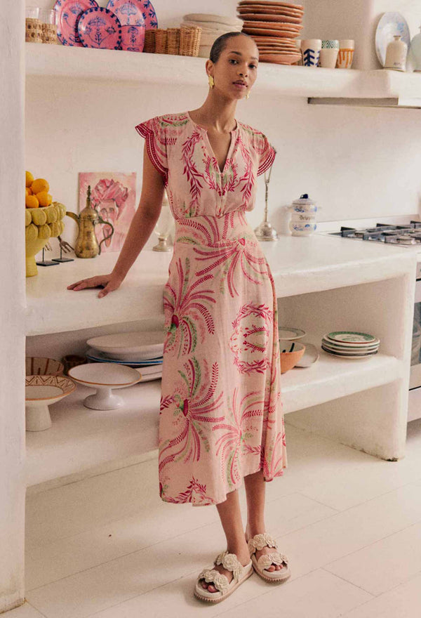 OnceWas | Estella Linen Viscose Yoke Skirt | Palmarosa