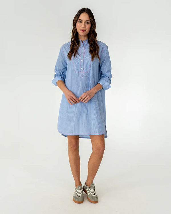 Elms+King | Dukes Bib Shirt Dress | Blue
