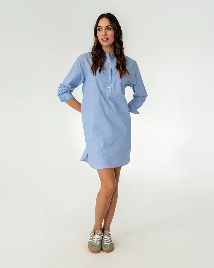 Elms+King | Dukes Bib Shirt Dress | Blue