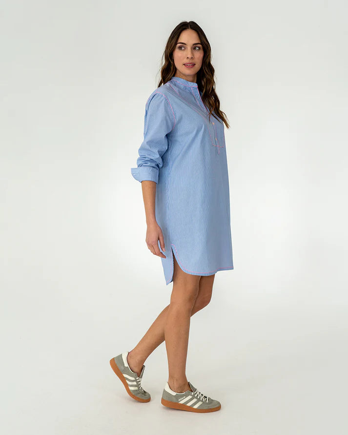 Elms+King | Dukes Bib Shirt Dress | Blue
