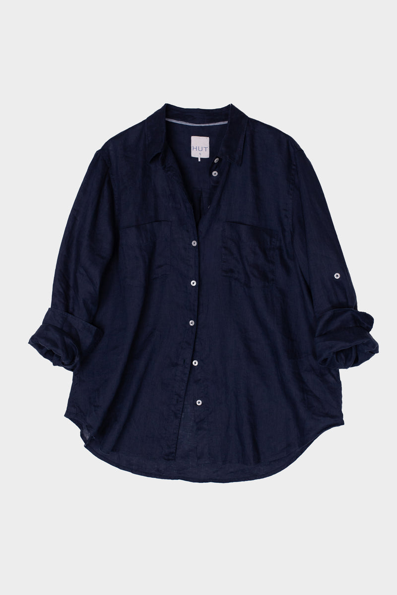 HUT / Forever Navy Boyfriend Linen Shirt