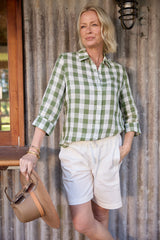 Goondiwindi Cotton | 3/4 Sleeve Linen Shirt | Cedar Green