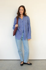 HUT / Marine Stripe Boyfriend Linen Shirt