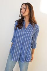 HUT / Marine Stripe Boyfriend Linen Shirt