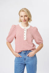 Kireina | Jacqueline Top | White w/Red Stripe