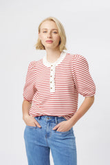 Kireina | Jacqueline Top | White w/Red Stripe
