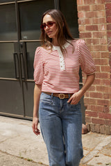 Kireina | Jacqueline Top | White w/Red Stripe