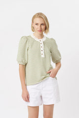 Kireina | Jacqueline Top | White w/Green Stripe