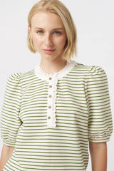 Kireina | Jacqueline Top | White w/Green Stripe