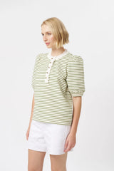 Kireina | Jacqueline Top | White w/Green Stripe