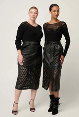 OnceWas  | Rhiannon Viscose Nylon Sheer Knit Top | Black
