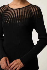 OnceWas  | Rhiannon Viscose Nylon Sheer Knit Top | Black