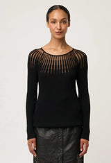 OnceWas  | Rhiannon Viscose Nylon Sheer Knit Top | Black
