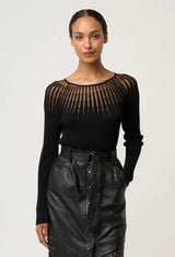 OnceWas  | Rhiannon Viscose Nylon Sheer Knit Top | Black