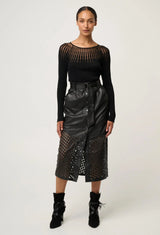 OnceWas  | Rhiannon Viscose Nylon Sheer Knit Top | Black