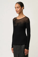 OnceWas  | Rhiannon Viscose Nylon Sheer Knit Top | Black