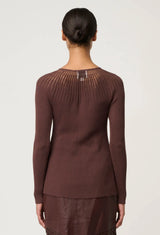 OnceWas  | Rhiannon Viscose Nylon Sheer Knit Top | Mocha
