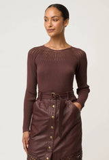 OnceWas  | Rhiannon Viscose Nylon Sheer Knit Top | Mocha