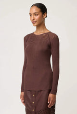 OnceWas  | Rhiannon Viscose Nylon Sheer Knit Top | Mocha