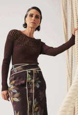 OnceWas  | Rhiannon Viscose Nylon Sheer Knit Top | Mocha