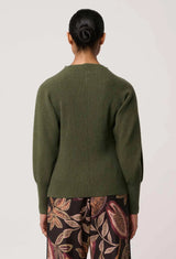 OnceWas  | Roselle Cotton Cashmere Knit Top | Winter Moss