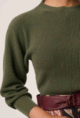 OnceWas  | Roselle Cotton Cashmere Knit Top | Winter Moss