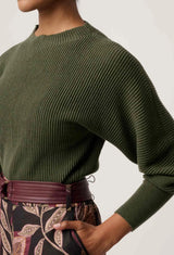 OnceWas  | Roselle Cotton Cashmere Knit Top | Winter Moss