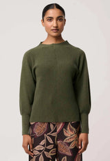 OnceWas  | Roselle Cotton Cashmere Knit Top | Winter Moss