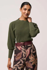OnceWas  | Roselle Cotton Cashmere Knit Top | Winter Moss