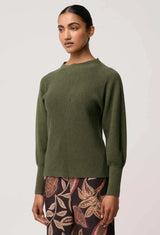 OnceWas  | Roselle Cotton Cashmere Knit Top | Winter Moss
