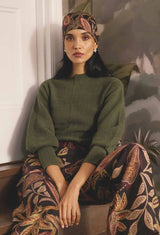 OnceWas  | Roselle Cotton Cashmere Knit Top | Winter Moss