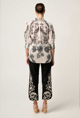 OnceWas  | Oleander Cotton Silk Shirred Blouse in Imperial Stone