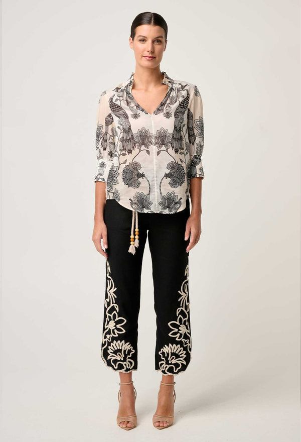 OnceWas  | Oleander Cotton Silk Shirred Blouse in Imperial Stone