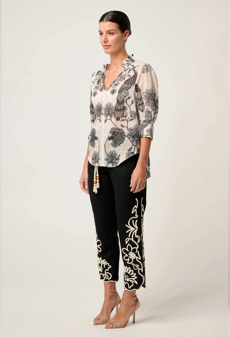 OnceWas  | Oleander Cotton Silk Shirred Blouse in Imperial Stone