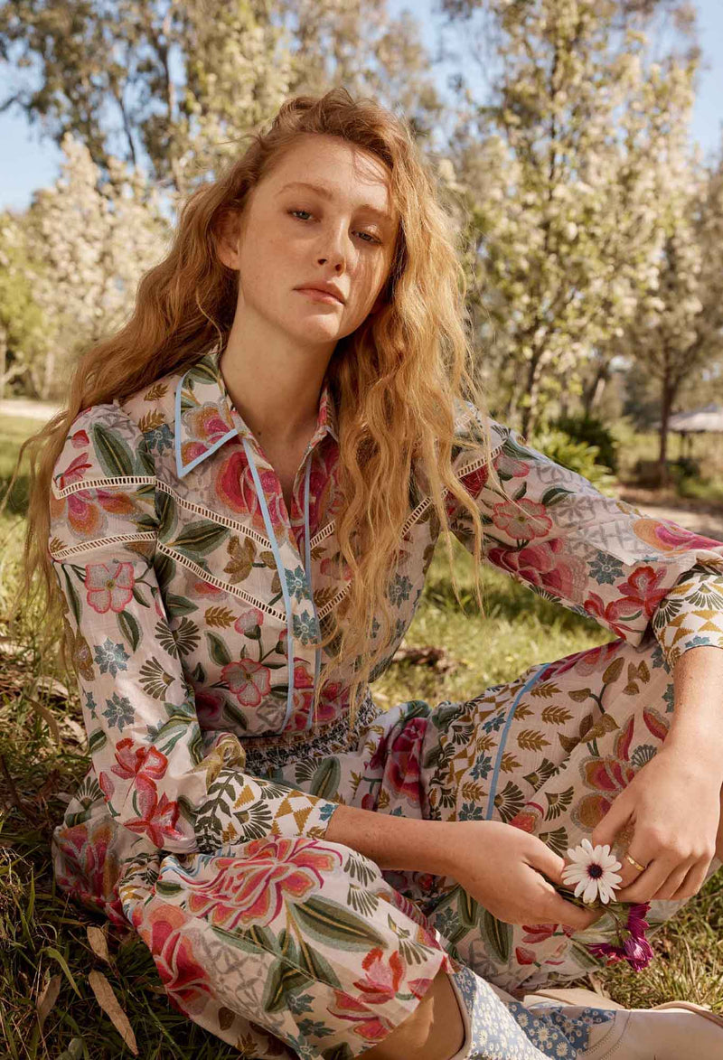 OnceWas | Wren Lace Cotton Slub Shirt | Azalea Fields