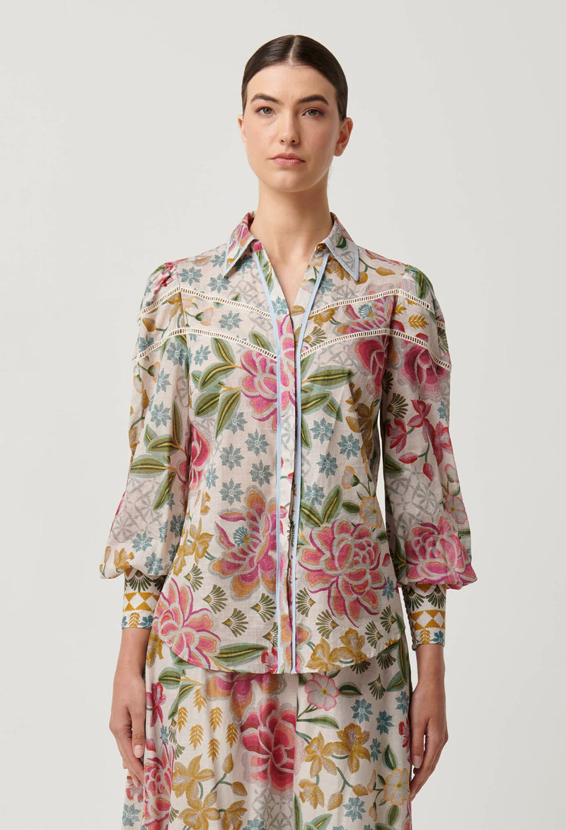 OnceWas | Wren Lace Cotton Slub Shirt | Azalea Fields