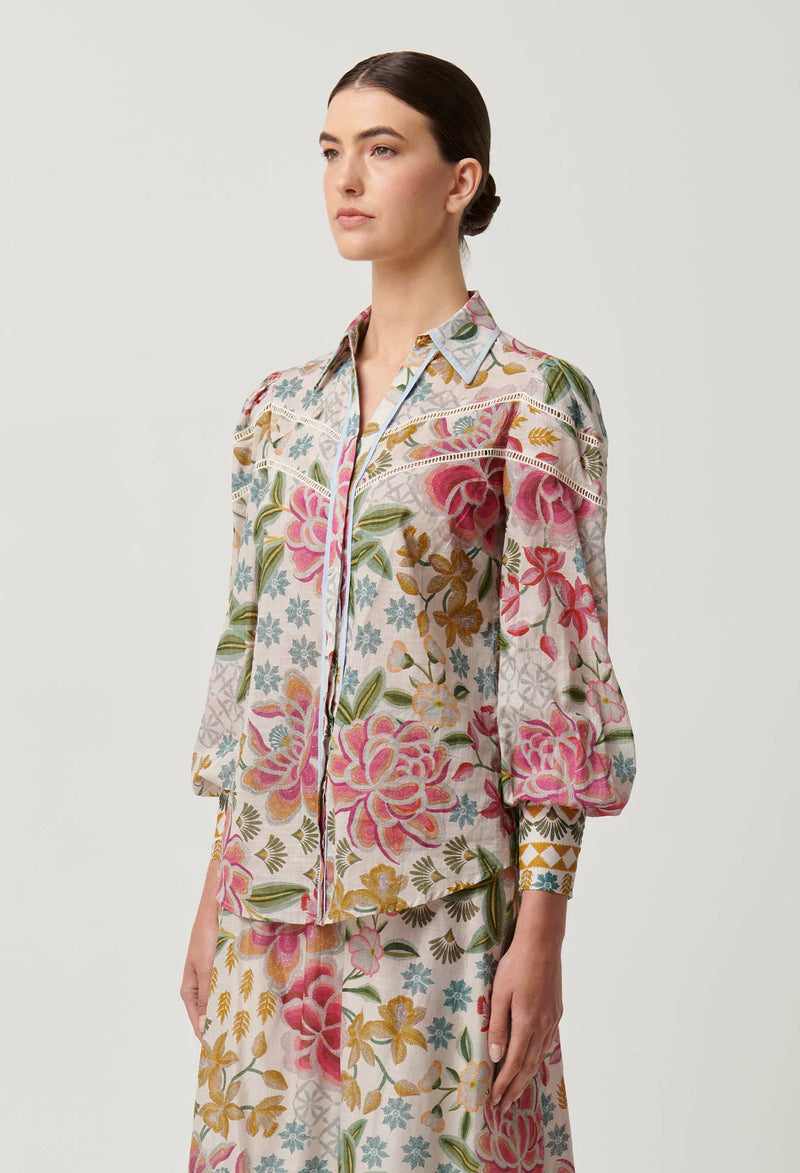 OnceWas | Wren Lace Cotton Slub Shirt | Azalea Fields