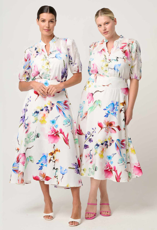 OnceWas  | Thalia Lace Cotton Slub Shirt in Plume Blossom