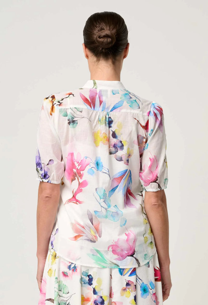 OnceWas  | Thalia Lace Cotton Slub Shirt in Plume Blossom