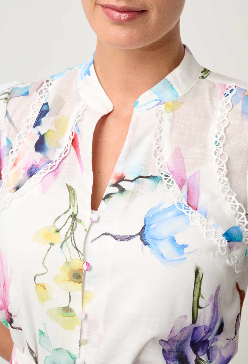 OnceWas  | Thalia Lace Cotton Slub Shirt in Plume Blossom