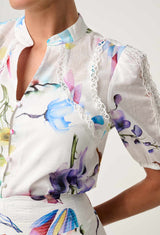 OnceWas  | Thalia Lace Cotton Slub Shirt in Plume Blossom