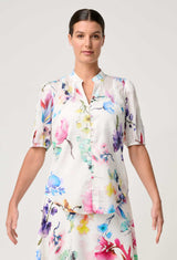 OnceWas  | Thalia Lace Cotton Slub Shirt in Plume Blossom