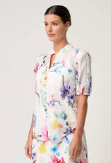 OnceWas  | Thalia Lace Cotton Slub Shirt in Plume Blossom
