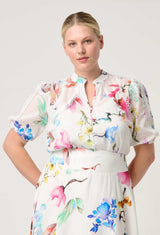 OnceWas  | Thalia Lace Cotton Slub Shirt in Plume Blossom