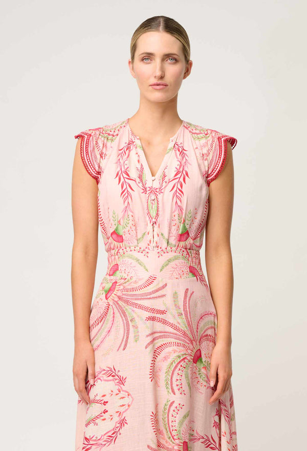 OnceWas | Aseel Linen Viscose Embroidered Top  | Palmarosa