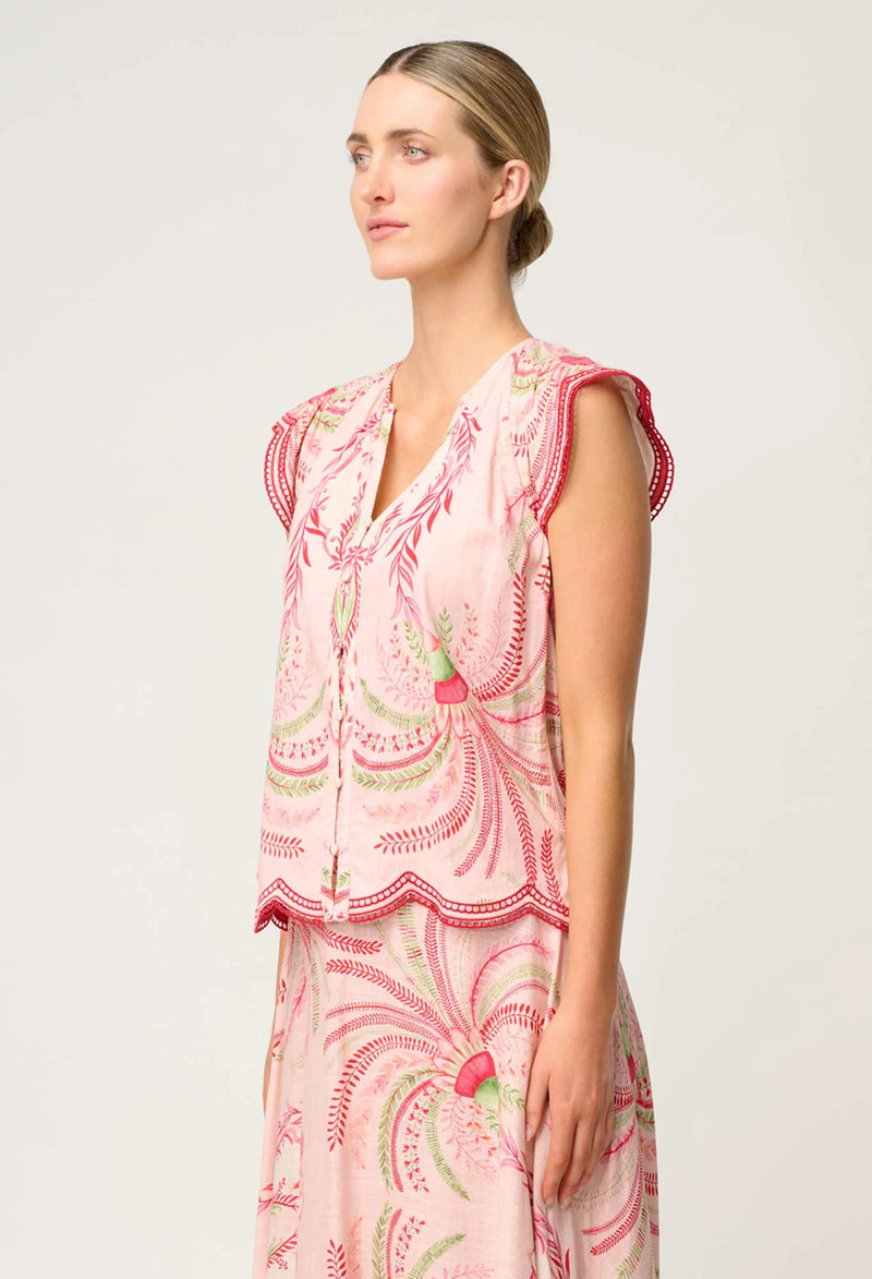 OnceWas | Aseel Linen Viscose Embroidered Top  | Palmarosa