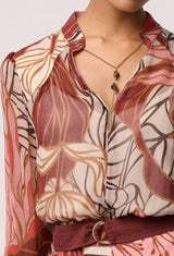OnceWas | Freya Sheer Viscose Blouse with Embellished Neck Detail | Cathedral Botanic