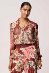 OnceWas | Freya Sheer Viscose Blouse with Embellished Neck Detail | Cathedral Botanic